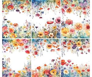 Papier de riz Bordures de Fleurs Sauvages, 20 x 26,6cm (6pc) - 6 motifs pour Scrapbooking, Cartes, Artisanat, Découpage par CRAFT KREATIVELY