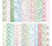 Papier de Scrapbooking 24 Feuilles Papier Scrapbooking Fleurs Motif, 15 x 15 CM, Papier-Décoratif, Papiers de Découpage, Papiers à Motif Fleurs Pour Scrapbooks, Origami, Déco Cadeaux (Rose + Vert)