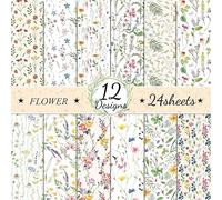 Papier de Scrapbooking à Motif Floral Double Face - 24 Feuilles/12 Designs de Fleurs de Printemps - Bloc Décoratif pour Bricolage - 30 x 30 - Cadeau Mignon