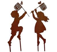 Papier de Silhouette de fée en métal, Fille garçon chassant Le décor Jardin Papillon, Ornement pelouse Rustique