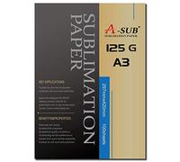Papier de sublimation A-SUB 125 g/m², A3, 420 x 297 mm, 100 feuilles, compatible avec les imprimantes à sublimation Epson, Sawgrass, Ricoh, Brother