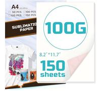 Papier de Sublimation A4, 150 Feuilles 100 g/m² Papier Transferts Compatible avec Les Imprimantes à Jet D'Encre et à Sublimation, Presse à Chaud pour Coton, Métal, Céramique, Verre
