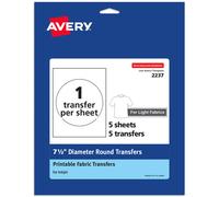 Papier de transfert lger Avery pour T-shirts, diamtre de 7,5 pouces, transferts circulaires pr-dcoups repasser, impression jusqu'au bord,