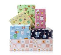 Papier d'emballage cadeau animal, 6 feuilles de papier d'emballage d'anniversaire mignon grenouille lapin chat ours papier d'emballage cadeau pour bébé fille garçon enfant fête des enfants Noël