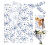 Papier d'emballage cadeau bleu moucheté de fleurs vintage bleu blanc motif d'emballage pour fête prénatale, mariage, anniversaire, décoration de fête