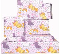 Papier D'emballage D'anniversaire - Feuilles D'emballage Cadeau Violet - Chats Et Coeurs - 6 Feuilles D'emballage Cadeau Pour Femmes, Filles Adolescentes, Enfants