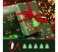 Papier d'emballage de Noël 70x50cm, 70x100cm Papier de Recyclable avec Ruban et Etiquettes, Papier d'emballage de Noël, Papier Cadeau Vert (Vert 70X50cm)