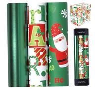 Papier d'emballage de Noël vintage, 3 rouleaux enveloppement de motif pour le Père Noël pour les décorations vacances, cadeaux / 1, 4x9, 8ft
