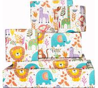 Papier D'emballage Pour Garçons - Pour Filles - Nouvel Emballage Cadeau D'anniversaire Pour Bébé - Animaux Safari - Papier Cadeau Vert Et Bleu - Recyclable