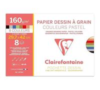 Papier Dessin À Grain - A3 29,7x42cm - Couleurs Pastel - Sans Acide - 8 Feuilles - 160g - Clairefontaine