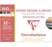 Papier dessin à grain Clairefontaine couleurs pastel 24x32 cm 160g
