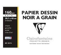 Clairefontaine 96776C - Pochette Dessin Scolaire - 8 Feuilles Papier Dessin à Grain Noir - A3 29,7x42 cm 160g - Idéal pour les Arts Plastiques