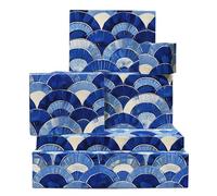 Papier emballage blanc et bleu - 6 feuilles de papier cadeau - Motif arches Art déco bleues - Papier cadeau pour anniversaire, Noël - Livré avec autocollants - Par Central 23