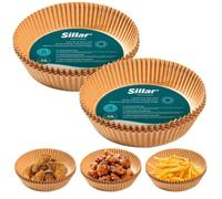 Papier en Feuilles pour Air fryer - Sillar -Lot de 100 - Antiadhésif - 16 cm - Imperméables-Moule papier Air Fryer-Bol Rond Papier