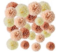 Papier Fleur Pompon, 24 Pièces Fleurs en Papier Pom en Tissu, Décoration Pompons, 3 Couleurs et 3 Tailles pour les Décorations de Fête de Mariage, Rose Nude, Racine de Lotus, Beige