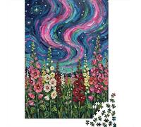 Papier Floral Field Under Aurora Painting Puzzle en Bois, 1000 pièces