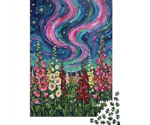 Papier Floral Field Under Aurora Painting Puzzle en Bois, 1000 pièces