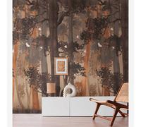 Papier Forêt Motif En Couleurs D'Automne Avec Oiseaux - Bleu,