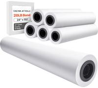 Papier grand format SucceBuy, 24 pouces x 150 pieds de papier pour traceur, 6 rouleaux, 20 LB de papier bond avec un noyau de 2 pouces, idéal pour les dessins CAO, les plans techniques, les cartes SIG