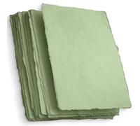 Papier Mixte A4 Vert Fait À La Main Avec Bord Frangé, 21 X 30 cm - 150 GSM - Papier Chiffon Texturé Pressé À Froid Fabriqué Avec Du Coton Recyclé Pour La Fabrication De Cartes - 50 Feuilles