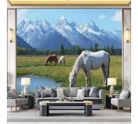 Papier moderne Impressionnisme Chevaux Montagnes Revêtement mural décoration pour chambre salon 400 x 280 cmDesign unique et moderne Vert