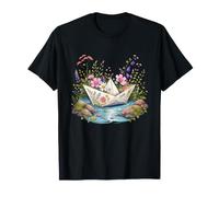 Papier Origami Fleurs Sauvages Bateau Rivière Nature T-Shirt