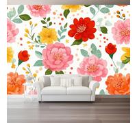 Papier Peint 200 x 140 cm, Papier Peint Panoramique Intissé Campagne française fleurs mignonnes et colorées, Rose Décoration Murale Poster Tableaux Muraux Imprimé 3D Tapisserie Photo