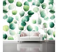 Papier peint 200 x 140 cm Revêtement mural décoration pour chambre salon cuisine - Design unique et moderne Aquarelle Feuilles d'eucalyptus Nature papier peint non tissé Vert Blanc