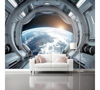 Papier peint 200 x 140 cm Revêtement mural décoration pour chambre salon cuisine - Design unique et moderne Capsule spatiale de science-fiction futuriste papier peint non tissé Bleu argenté