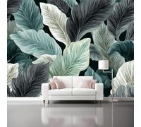 Papier peint 250 x 175 cm Revêtement mural décoration pour chambre salon cuisine - Design unique et moderne Feuilles de plantes tropicales Nature papier peint non tissé Vert Noir