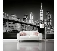 Papier peint 250 x 175 cm Revêtement mural décoration pour chambre salon cuisine - Design unique et moderne Pont de bâtiments de nuit de la ville papier peint non tissé Noir Blanc