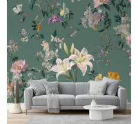Papier peint 250 x 175 cm Revêtement mural décoration pour chambre salon cuisine - Design unique et moderne Réalisme Fleurs Forêt papier peint non tissé Vert Rose