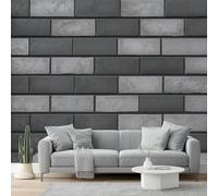 Papier peint 300 x 210 cm Revêtement mural décoration pour chambre salon cuisine - Design unique et moderne Texture de mur de briques rustique industrielle papier peint non tissé Gris foncé Gris clair