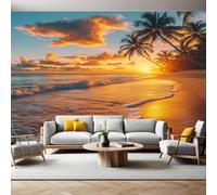 Papier Peint 300x210 cm Cocotiers de Sunset Beach Panoramique 3D Poster Geant Mural Photo Muraux Pour Salon Chambre à Coucher Maison Décoration Intérieure Moderne
