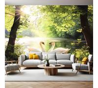 Papier Peint 300x210 cm cygne vert forestier Panoramique 3D Poster Geant Mural Photo Muraux Pour Salon Chambre à Coucher Maison Décoration Intérieure Moderne