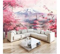 Papier Peint 300x210cm Fleurs de cerisier de montagnes de style japonais Papier Peint Poster Tableaux Muraux Décoration Murale