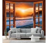 Papier Peint 350 x 256 cm Papier Peint Intissé 3D Paysage Bord de mer Coucher de soleil Papiers Peints Panoramique Pour Salon Chambre Chambre D'Enfant Décoration couleur imprimé Mural