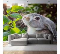 Papier Peint 350 x 256 cm Papier Peint Intissé Gros plan Animaux Lapin Feuilles Papiers Peints Panoramique Pour Salon Chambre Chambre D'Enfant Décoration Couleur imprimé Mural