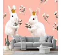 Papier peint 350 x 256 cm Revêtement mural décoration pour chambre salon cuisine - Design unique et moderne Lapin Daisy Sweet papier peint non tissé Rose Blanc