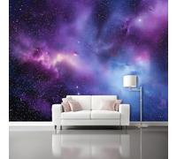 Papier peint 350 x 256 cm Revêtement mural décoration pour chambre salon cuisine - Design unique et moderne Romance cosmique de nébuleuse du ciel étoilé papier peint non tissé Bleu violet