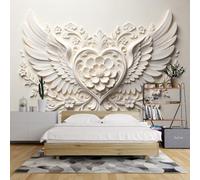 Papier Peint 3D 180X128 Pouces Ailes D'Ange Cœur Fleur Fresque Murale Papier Peint Floral Romantique Grand Poster Papier Peint Photo Décoration Murale Élégante pour Chambre À Coucher Salon Aile