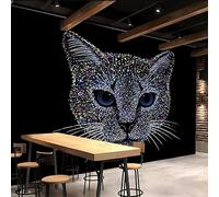 papier peint 3d 250x370cm Chat Avec Des Lignes Colorées Sur Fond Noir papier peint isolant thermique Toile artistique 3D sans couture, idéale pour chambre ou espace de travail créatif EB24-1853
