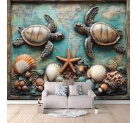 papier peint 3d 250x370cm Coquilles De Tortues Des Fonds Marins Et D'étoiles De Mer papier peint isolant thermique Toile artistique 3D sans couture,idéale pour chambre ou espace de travail créatif