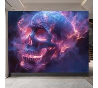 papier peint 3d 250x370cm Crâne De Flamme Violette papier peint isolant thermique Toile artistique 3D sans couture, idéale pour chambre ou espace de travail créatif EB24-8804