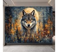 papier peint 3d 350x260cm Peinture à L'huile Loup De La Forêt papier peint fleuri vintage Toile murale artistique 3D sans couture visible, pour décorer un salon contemporain EB24-9989