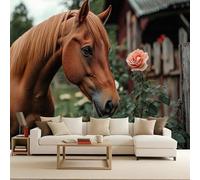 papier peint 3d 400x280cm Cheval De Ferme papier peint panoramique 3d Ensemble mural 3D sur toile à l’huile, montage sans joint apparent, parfait pour salle à manger EB24-8102