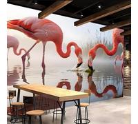 papier peint 3d 400x280cm Coeur De Flamant Rose papier peint panoramique 3d Ensemble mural 3D sur toile à l’huile, montage sans joint apparent, parfait pour salle à manger EB24-2501