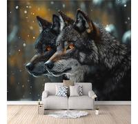 papier peint 3d 400x280cm Couple De Loups papier peint panoramique 3d Ensemble mural 3D sur toile à l’huile, montage sans joint apparent, parfait pour salle à manger EB24-9798