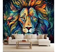 papier peint 3d 400x280cm Lion Coloré papier peint panoramique 3d Ensemble mural 3D sur toile à l’huile, montage sans joint apparent, parfait pour salle à manger EB24-6800