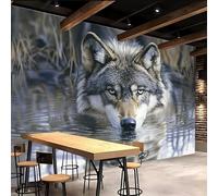 papier peint 3d 400x280cm Loup Dans L'eau papier peint panoramique 3d Ensemble mural 3D sur toile à l’huile, montage sans joint apparent, parfait pour salle à manger EB24-9415